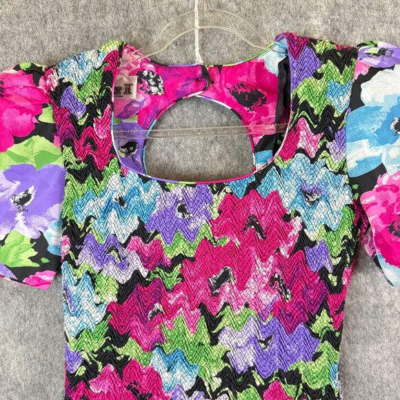 80s Act I New York Floral Drop Waist Dress Shoulder Pads Big Bow 6 Smock Taffeta - Picture 3 of 12